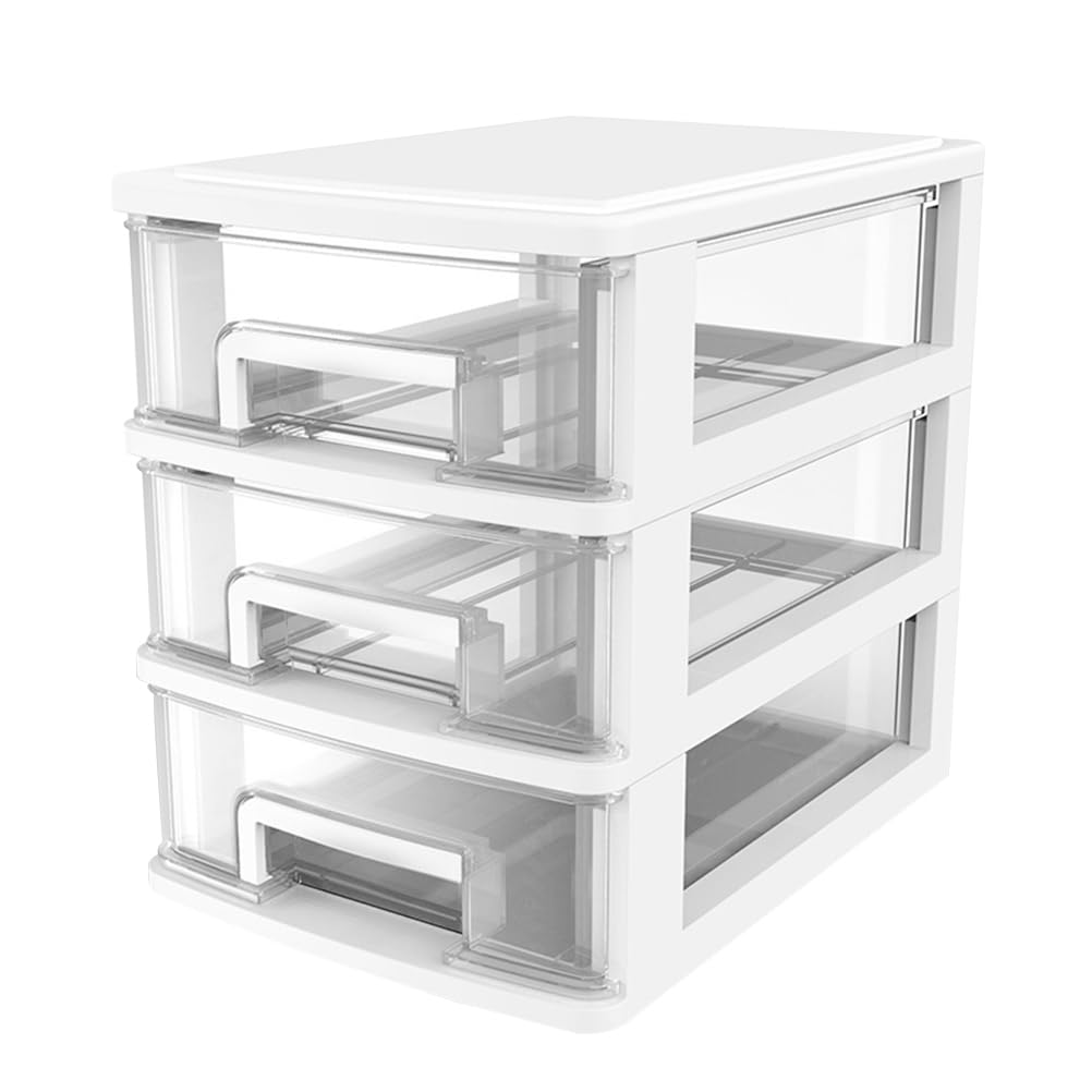 SAFIGLE 3-Layer Plastic Drawer Storage Box 11.81X9.44X6.69 Inch Portable Desktop Organizer Cabinet for Office Study Sundries Holder