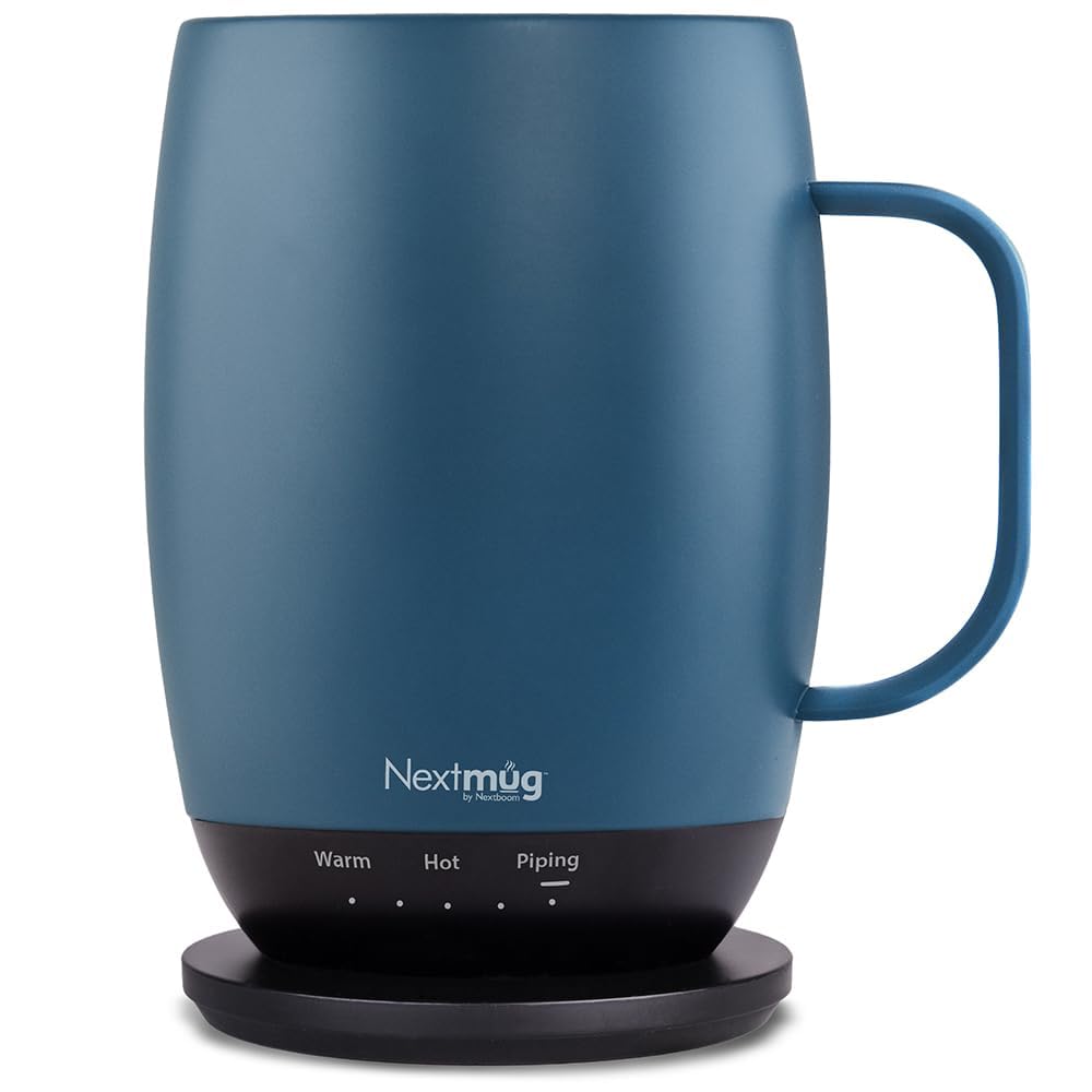 Nextmug Plus (Slate Blue - 18 oz.) Temperature-Controlled, Self-Heating Mug – No App, Long-Lasting Battery for Work & Study, Great Gift for Coffee Lovers