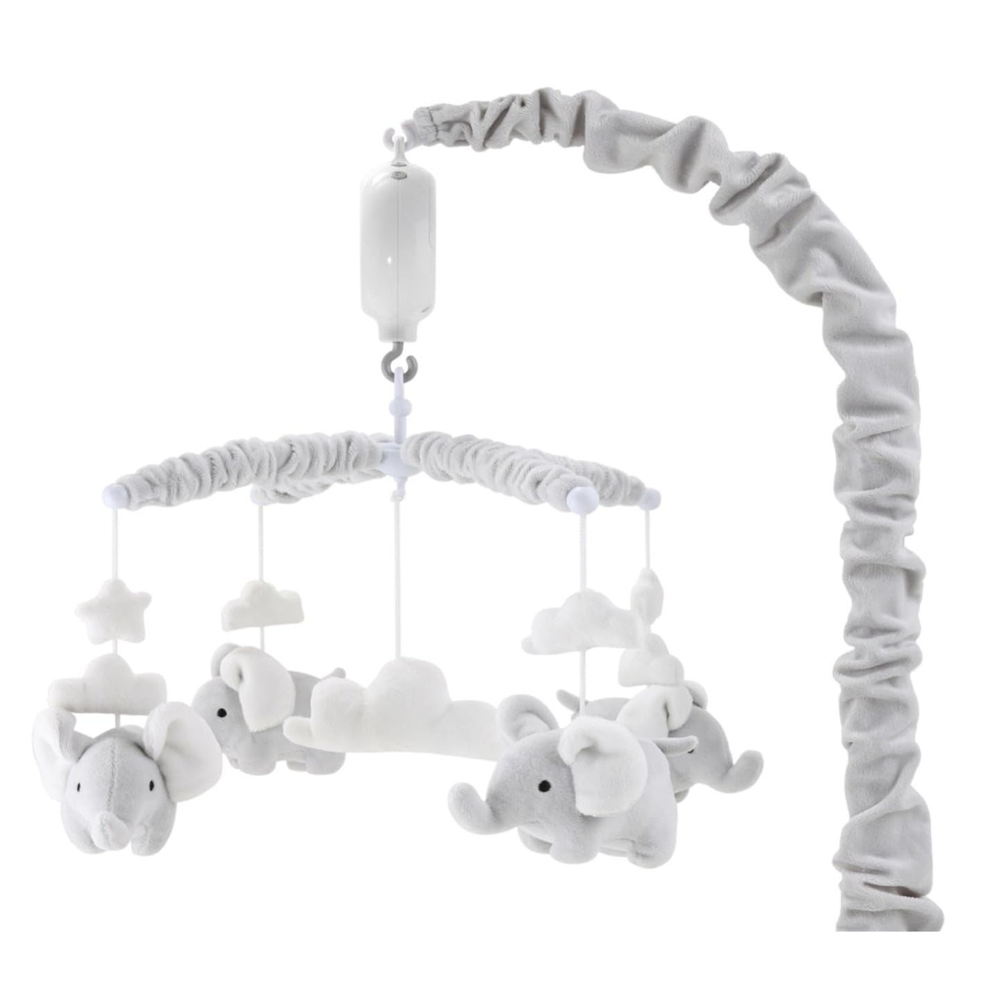 The Peanutshell Crib Mobile for Girls or Boys - Soft Grey Musical Baby Crib Mobile with 12 Lullabies, Cute Elephant Baby Grey Elephant Nursery Decor