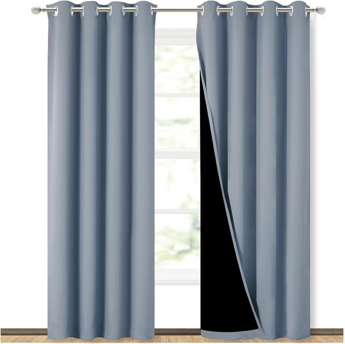 NICETOWN 100% Blackout Curtains 84 inches Long, Vintage Blue, 52 inches Wide, Pair of Energy Smart & Noise Blocking Out Drapes for Baby Room Window, Thermal Insulated Guest Room Lined Window Dressing
