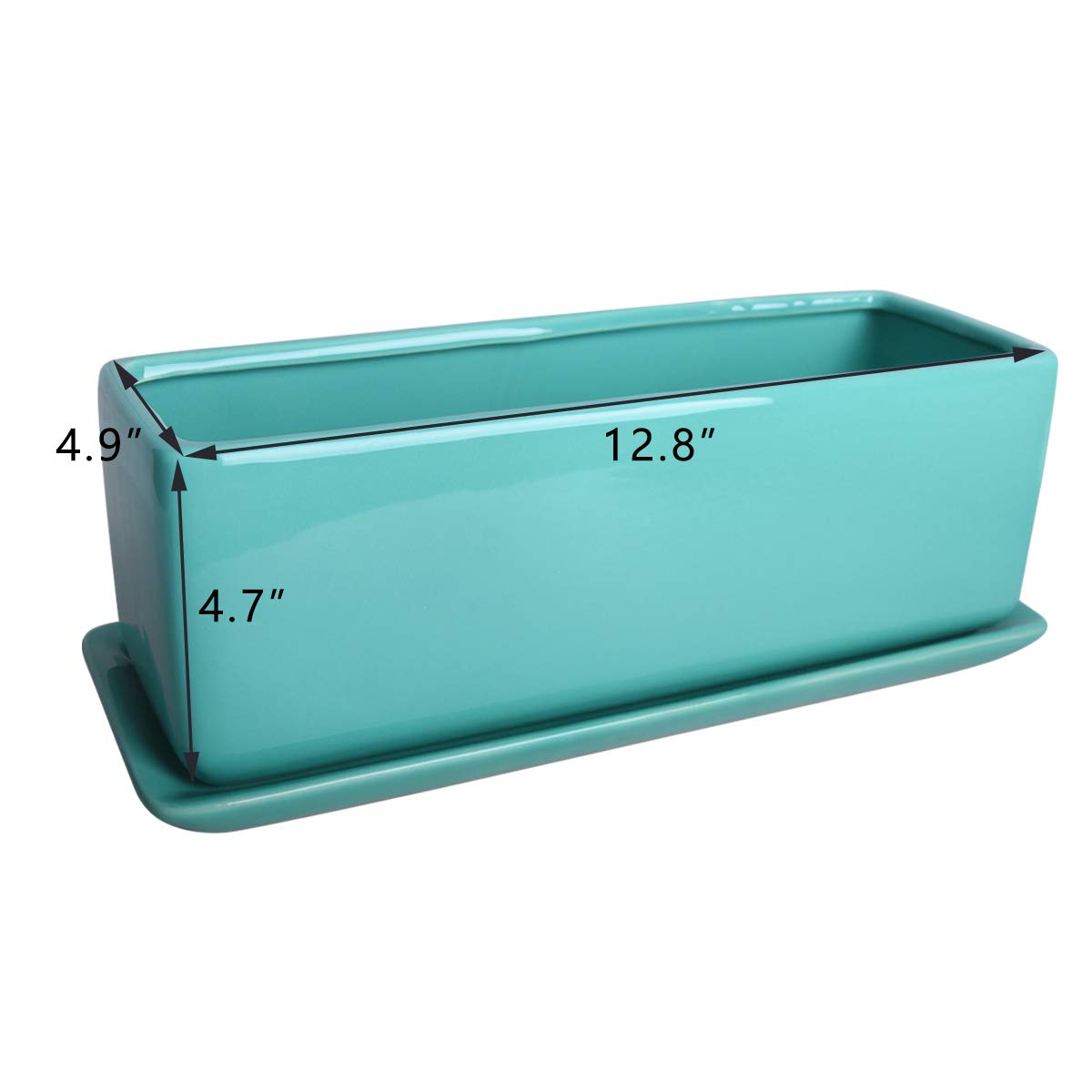 Vencer 12 Inch Rectangular Modern Minimalist Ceramic Succulent Planter Pot - Window Box with Saucer,Office Desktop Potted Stand,Turquoise,VF-0135T