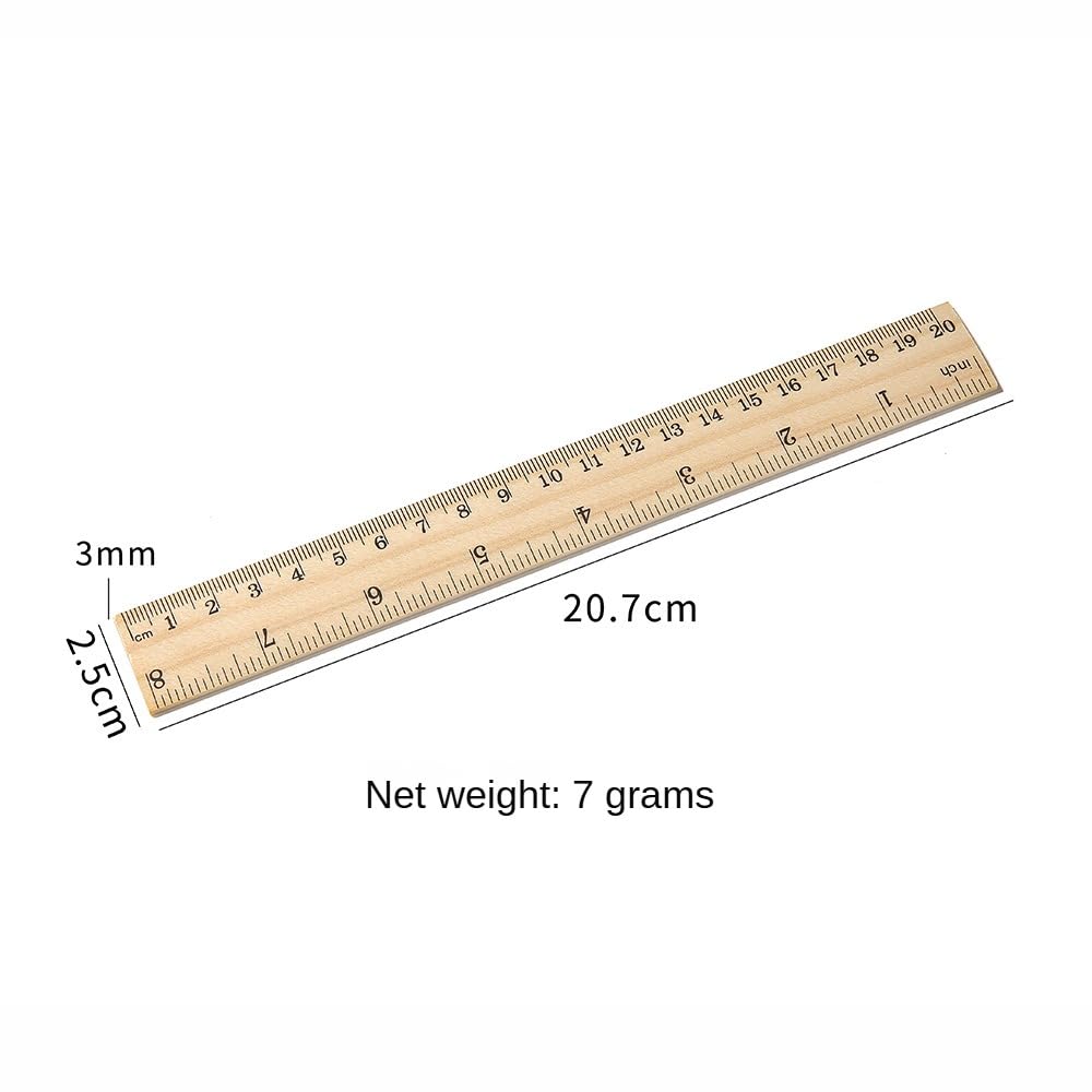 mucaiyang 30 Pack Wooden Ruler 8 Inch Rulers Bulk Wood Measuring Ruler for Students Office School Supplies 2 Scale (20 cm)