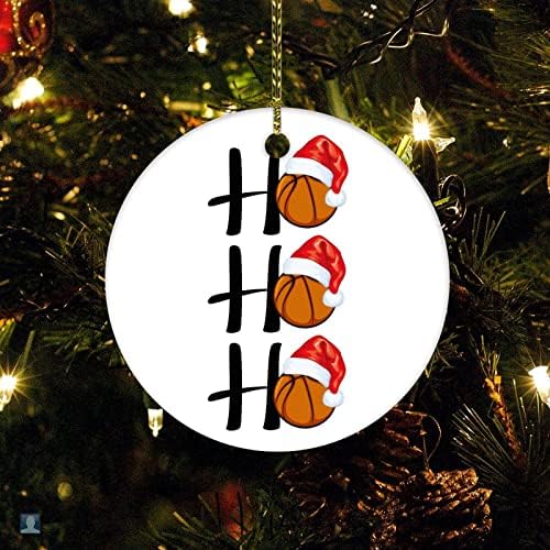 Christmas Ceramic Ornament Ho Ho Ho Basketball Santa Hat Christmas Tree Ornaments Custom Basketball Player Gift Ornament Xmas Present Xmas Holiday Keepsake Christmas Tree Decoration