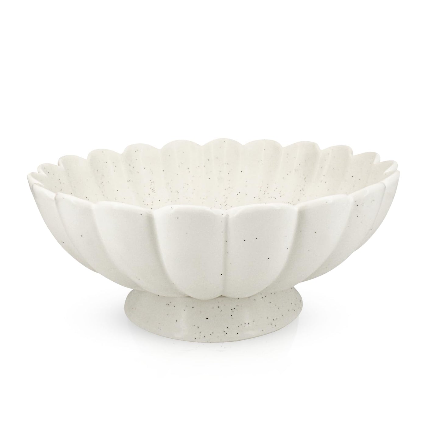 Large Fruit Bowl for Kitchen Counter-10.6" White Ceramic Fluted Scalloped Decorative Footed Bowl -Elegant Pedestal Display Bowls for Entryway Table, Perfect for Housewarming &Wedding Gift