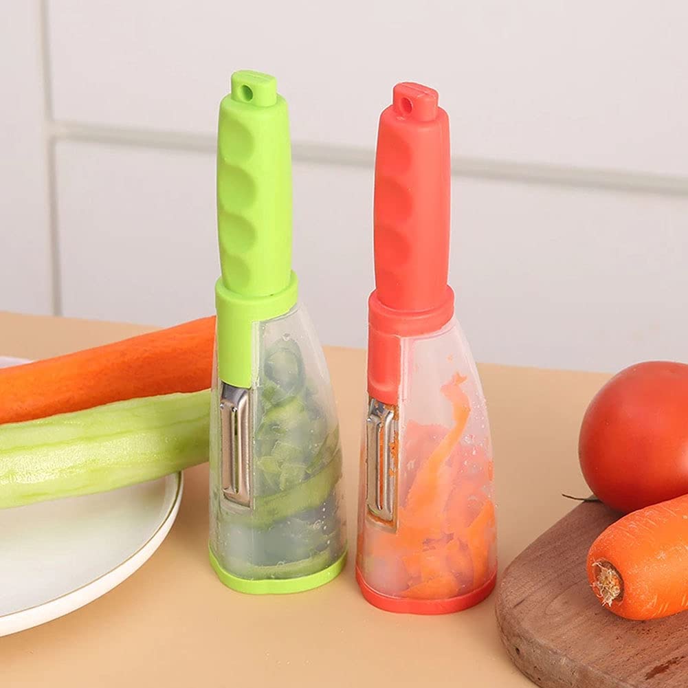 Megqi Multifunctional Storage Type Peeling Knife Peeling Knife With Storage Tube Peeler Peeling Apple Supplies Household Peeling Knife (Green) 21*5.5*5.5
