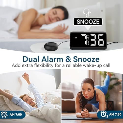 Netzu Loud Alarm Clock for Heavy Sleepers Black and White
