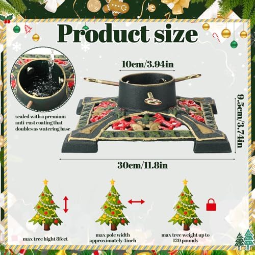 Cinnvoice Cast Iron Christmas Tree Stand for Real Live Trees, Green