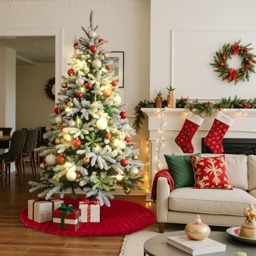 Lanpn Christmas Tree Skirt 16 inch, Faux Fur Xmas Tree Skirt Plush Winter Christmas Tree Mat for Small Mini Pencil Slim Artificial Trees Winter Home Party Indoor Xmas Decor (Red, 40cm)