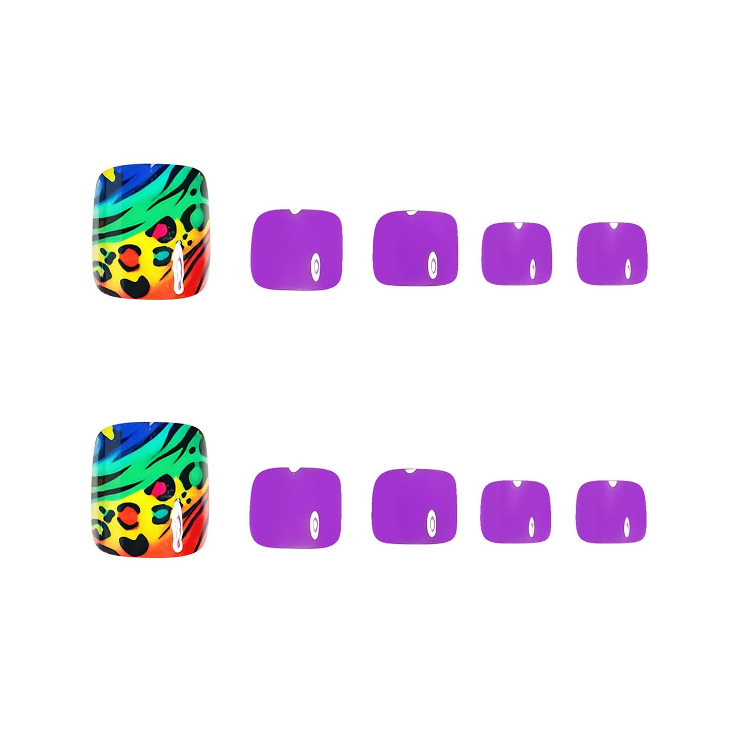 FIEONCIY 24Pcs Press-on Square Acrylic False Nails with Charms, Spring/Summer French Style, Colorful Leopard Pattern, Glue on Toe Nails for Women Girls