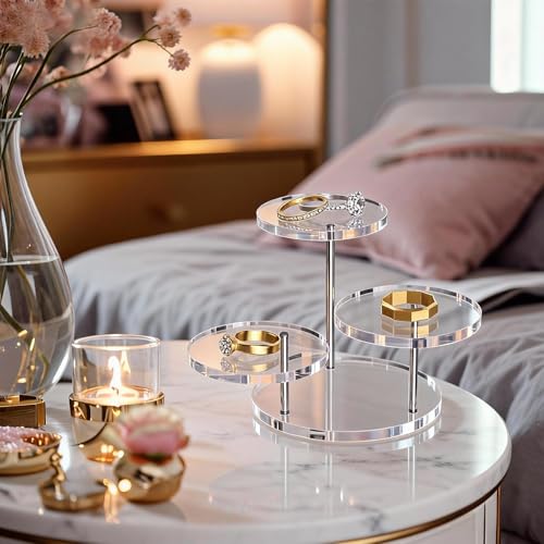 Round Acrylic Display Riser Stands, 3 Tier Jewelry Display Stands for Rings Earrings Mini Figurines 1 Pack(Clear) - color: Clear