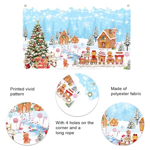 Mocsicka Gingerbread House Christmas Backdrop Blue Winter Merry Christmas Decorations Banner Sweet Gingerbread Candyland Photo Background Holiday Photo Booth Props - color: Blue