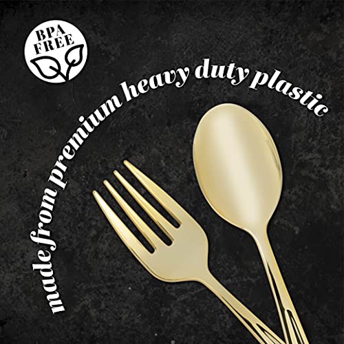 Plasticpro Disposable Plastic Gold Serving Utensils 6 Forks & 6 Spoons Durable Heavy Duty Premium Serving Utensils Gold 6 Sets - color: Gold