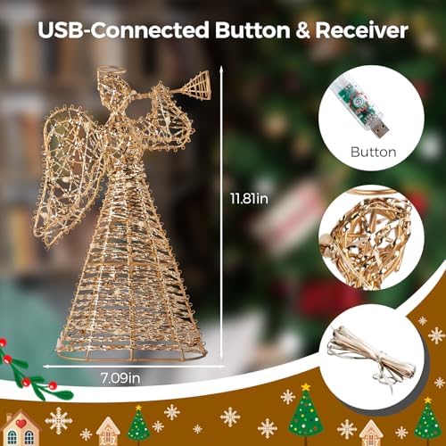 Smart Christmas Tree Topper, 11" RGB Angel Tree Topper, Timer, App Control, USB Powered, Music Sync, Gold Tree Topper for Indoor Party Holiday Decor