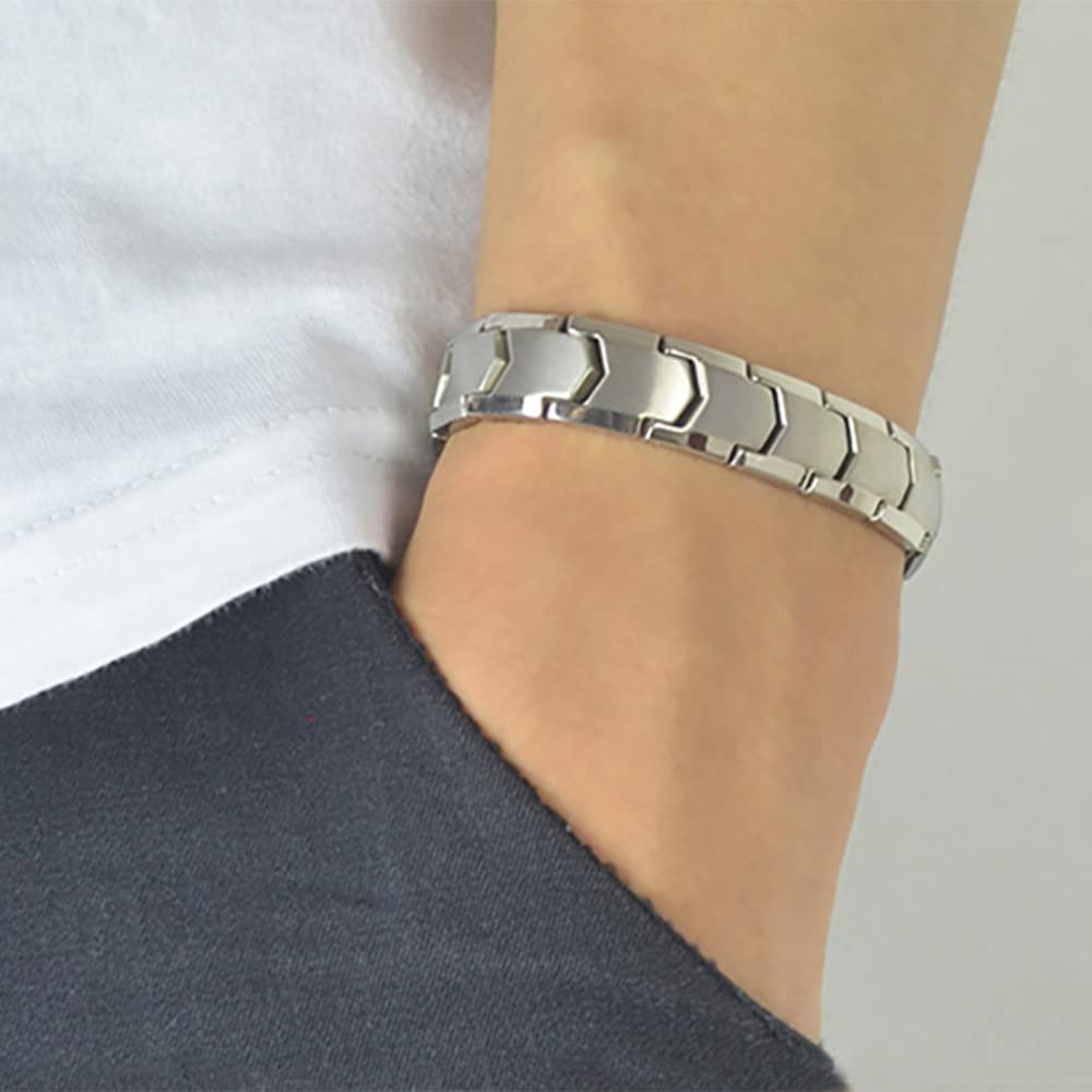 Apocalyptic-K ®Magnetic Therapy,Men's TITANIUM Magnetic Bracelets，Ultra Strength，Pure Titanium (Lightness),Eliminate Static Electricity (Silver Magnetic Bracelet)