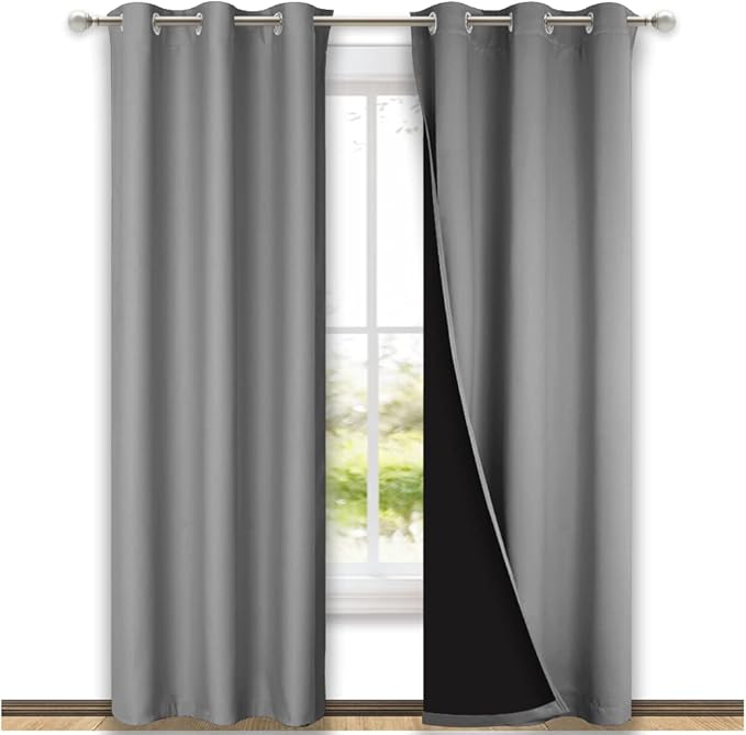 NICETOWN Silver Grey Full Shade Curtain Panels, Pair of Thermal Insulated & Energy Efficiency Blackout Curtains for Living Room Windows, Lined Silky Performance Window Dressing (42" Wide x 84" Long)