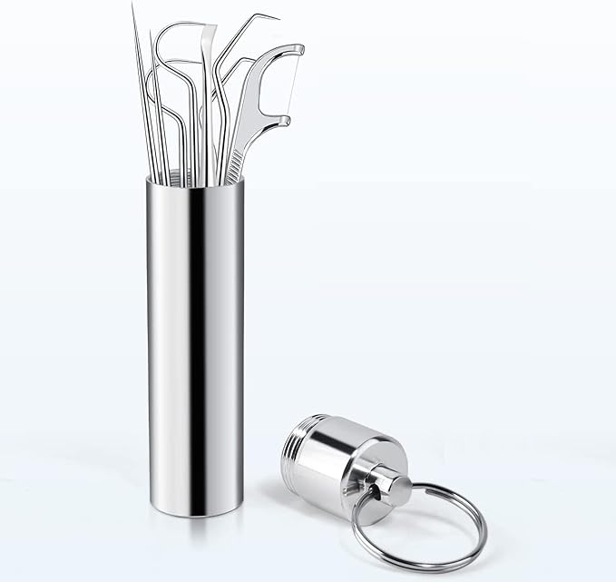 Toothpicks Pocket Set, Dental Floss Picks Kit Reusable, Stainless Steel Teeth Cleaning Tools, Tooth Picker Oral Hygiene Travel (1 Set)