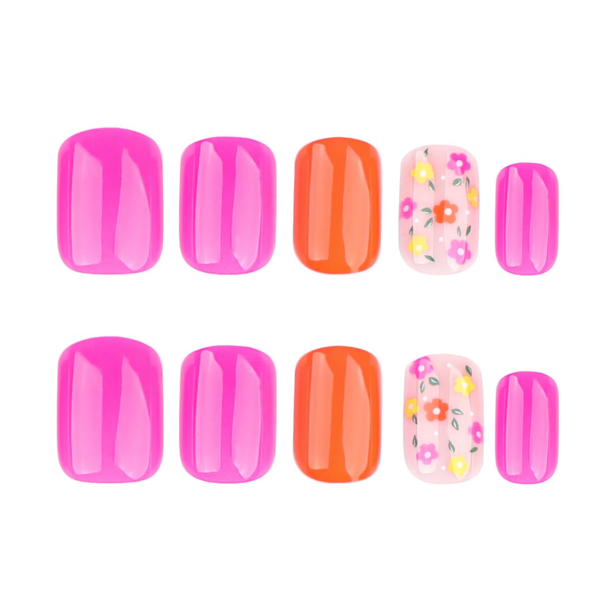 Short Square Press on Nails Flower Fake Nails Spring Summer False Nails Press ons with Multicolor Floral Print Cute Acrylic Nails Full Cover Glue on Nails Stick on Nails for Women Manicure 24Pcs