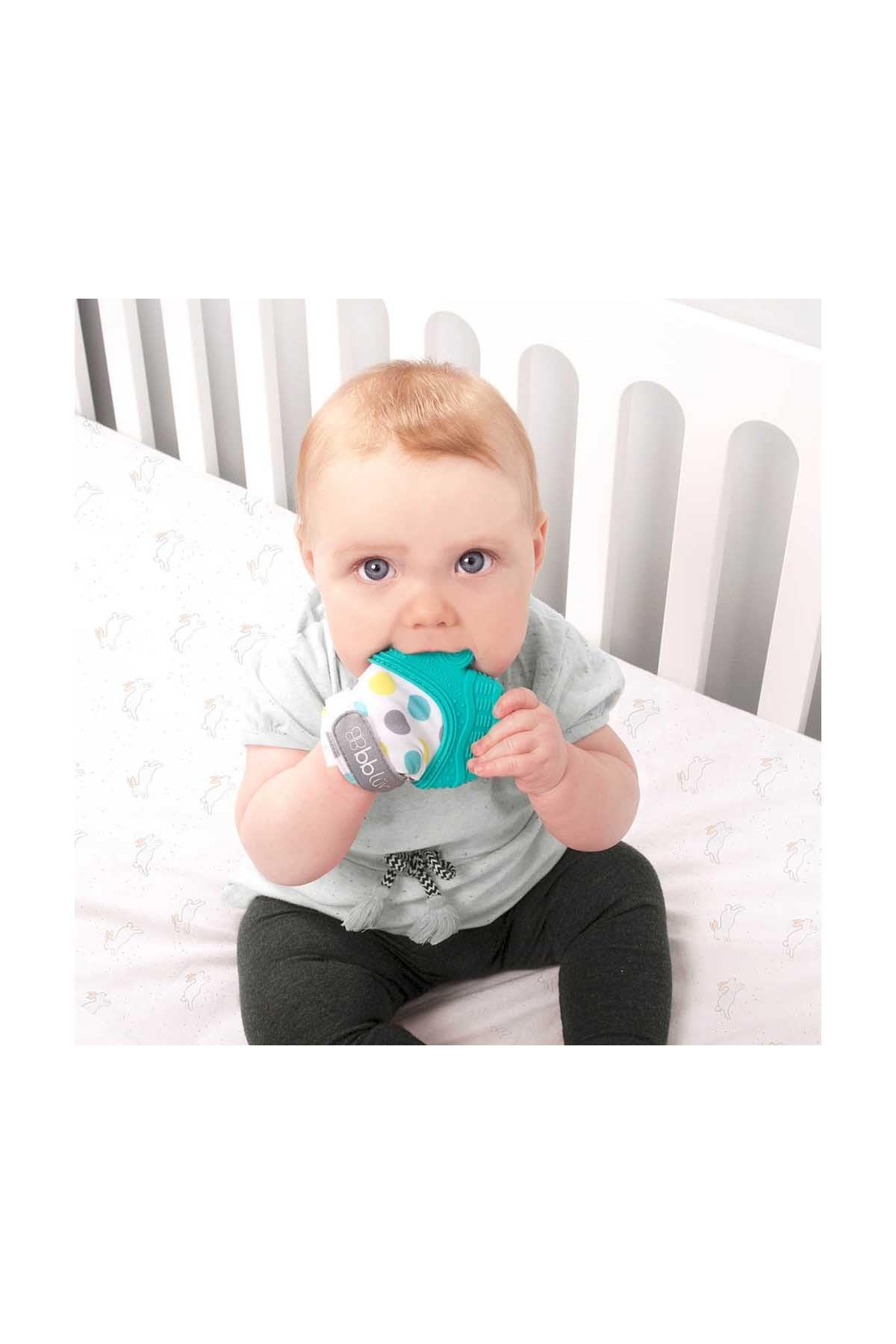 Bblüv - Glüv - Original Silicone Baby Teething Mitten with Opposable Thumb, Self Soothing Teether Toy, Includes a Storage Bag (Aqua)