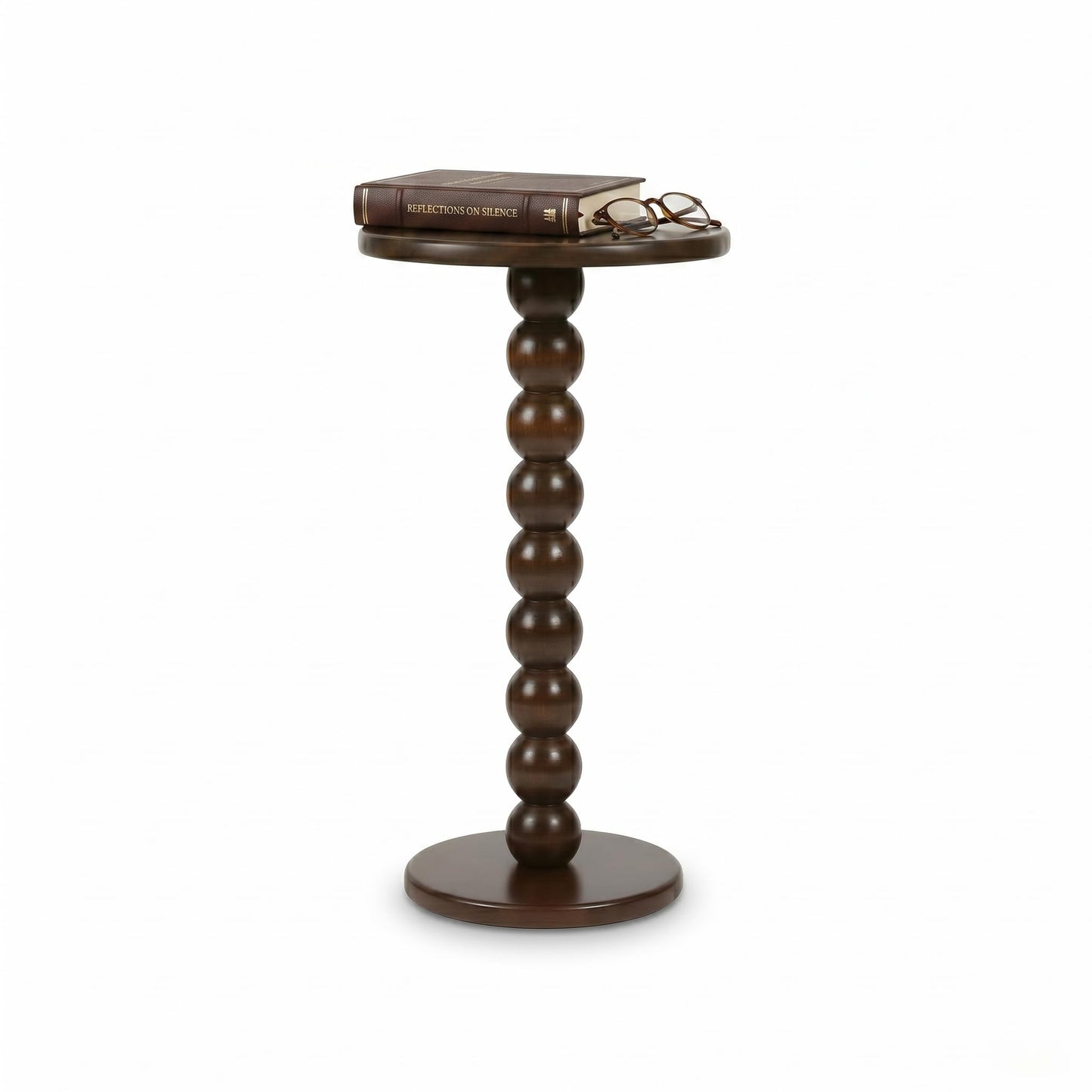 ARVENIA Round Side Table - Bobbin End Table for Living Room Bedroom – Solid Wood Spool Pedestal Nightstand, Boho Accent Furniture, Small Narrow Plant Stand, 22"
