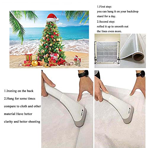 July Christmas Backdrop Banner Summer Christmas Tree Photography Background Tropical Beach Xmas Palm Leaves Blue Sky Ocean Family Holiday Party Photo Backdrop (7X5FT(82x59inch)) - size: 7X5FT(82x59inch)