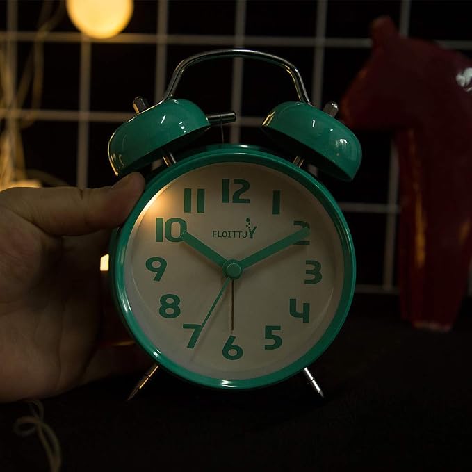 FLOITTUY {Loud Alarm for Deep Sleepers) 4'' Twin Bell Alarm Clock with Backlight for Bedroom and Home Decoration (Mint Green)
