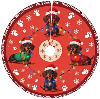 Dachshund Dog Paw Snowflakes Christmas Trees Skirts 30", Xmas Tree Cloth Mats for Holiday Party Decor Gift, Festival, Home Decoration