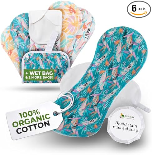 Organic Cotton EcoComfort Reusable Period Pads for Heavy Flow & Incontinence (L+XL, 6-Pack); High-Temp Washable Cloth Pads for Women; Non-Irritating, Soft Reusable Pads Menstrual for Comfortable Care