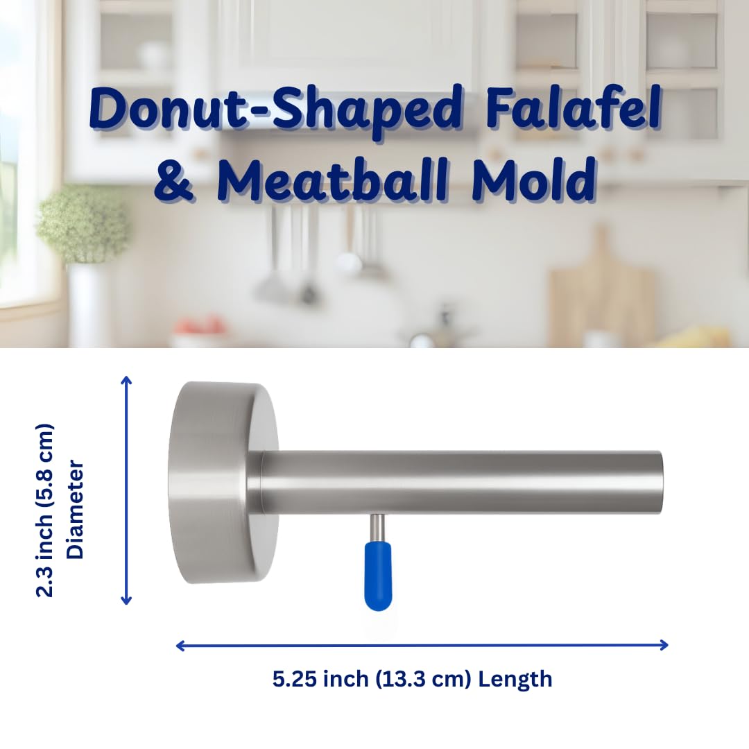 Falafel Maker Press Stainless Steel Syrian Type With Hole (Donut Shape) Premium Quality Kitchen Tool Meatball Mold Scoop Smooth Handle With Rubber Cap (Medium Donut 2.3")
