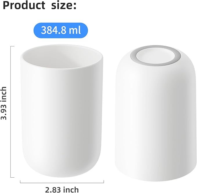 MOPMS Toothbrush Cup 13oz 380ml, Unbreakable Reusable Bathroom Tumbler 2Pcs, Non-Slip Plastic Bathroom Cup Toothbrush Holders for Bathroom White