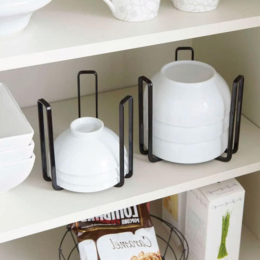 MINGFANITY Dinnerware Bowl Plate Holder Fit for 6.5 Inches Diameters Bowl, Metal Bowl Storage Dying Display Rack for Kitchen Drawer, Countertop, Cabinet, Shelf, Cupboard (Black, Small 4PCS)