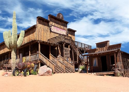 6x4ft Fabric Western Town Backdrop Western Town Saloon Photography Background Countryside Wood House Background Rural Western Bar Desert Photo Backdrop Birthday Party Photo Prop - size: 6x4ft
