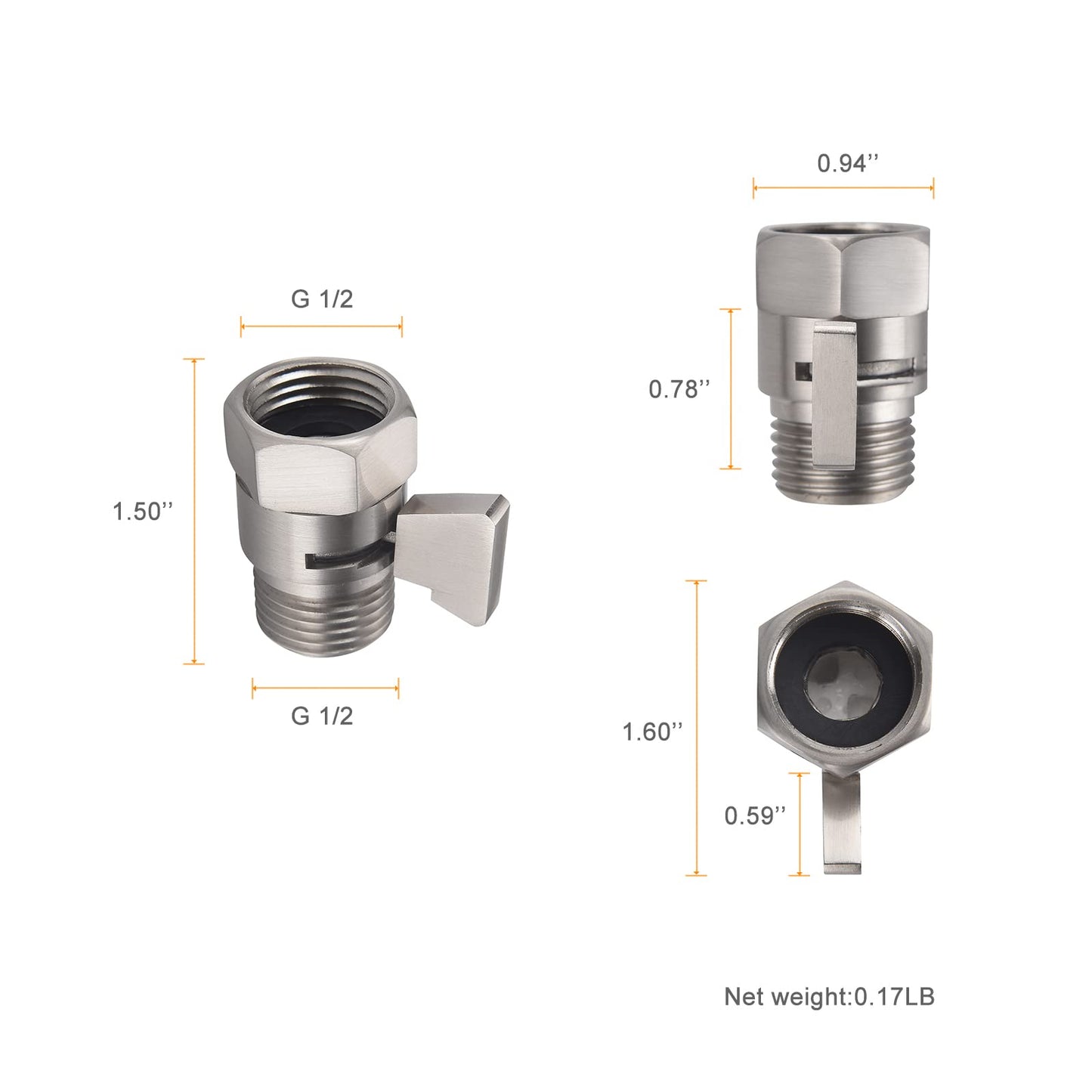 Shower Head Shut Off Valve, Brass G1/2“ Water Flow Control Valve for Shower head and Handheld, Water Pressure Regulator Replacement for Shower System(Brushed Nickel)