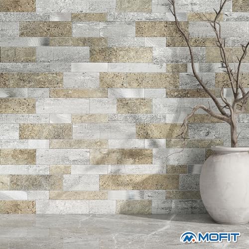 MOFIT Backsplash Tile for Kitchen Peel and Stick Stone Matte Finish,Bathroom Tiles Stickers 3D Wall Panel Linear Mosaic Marble Backsplash Waterproof(5sheets,Castle Brown) - color: Castle Brown, size: 5sheets