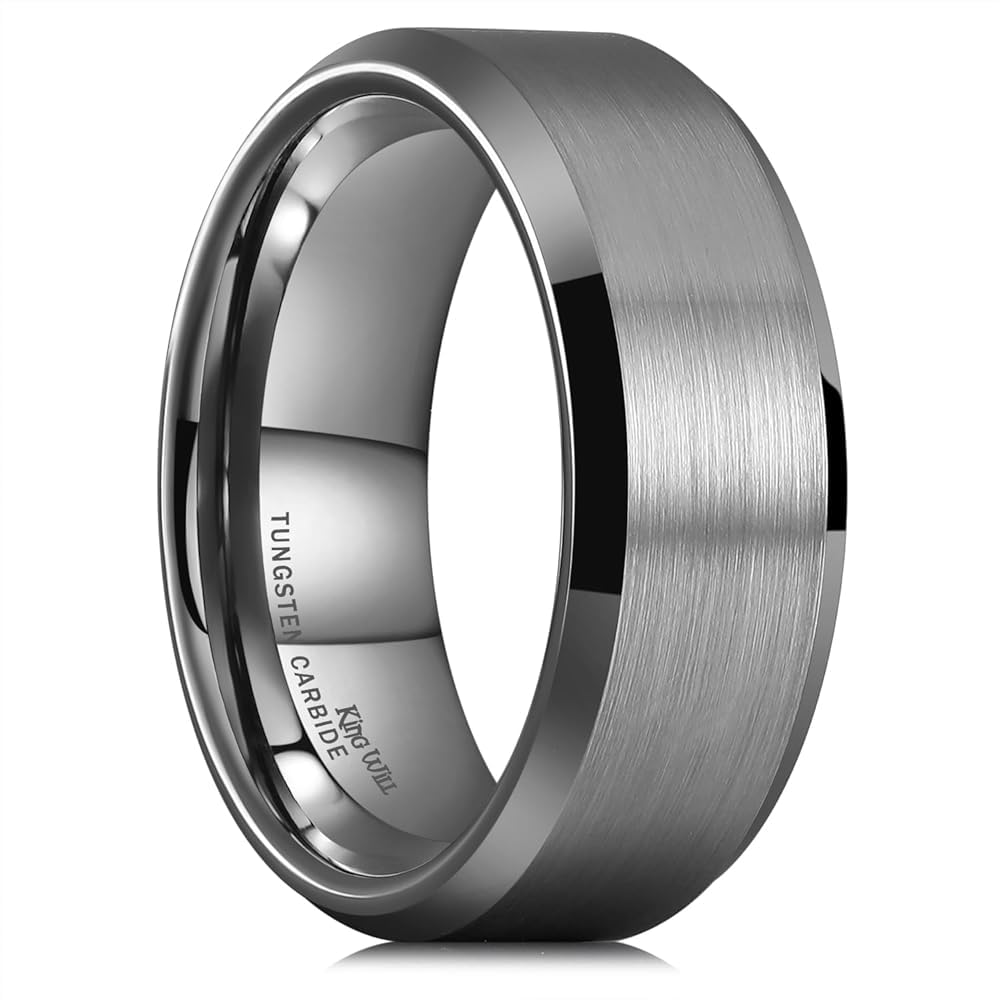 King Will Gunmetal Gray 8mm Basic Wedding Ring For Men with Brushed Matte Surface Beveled Polished Edge Comfort Fit Size 13