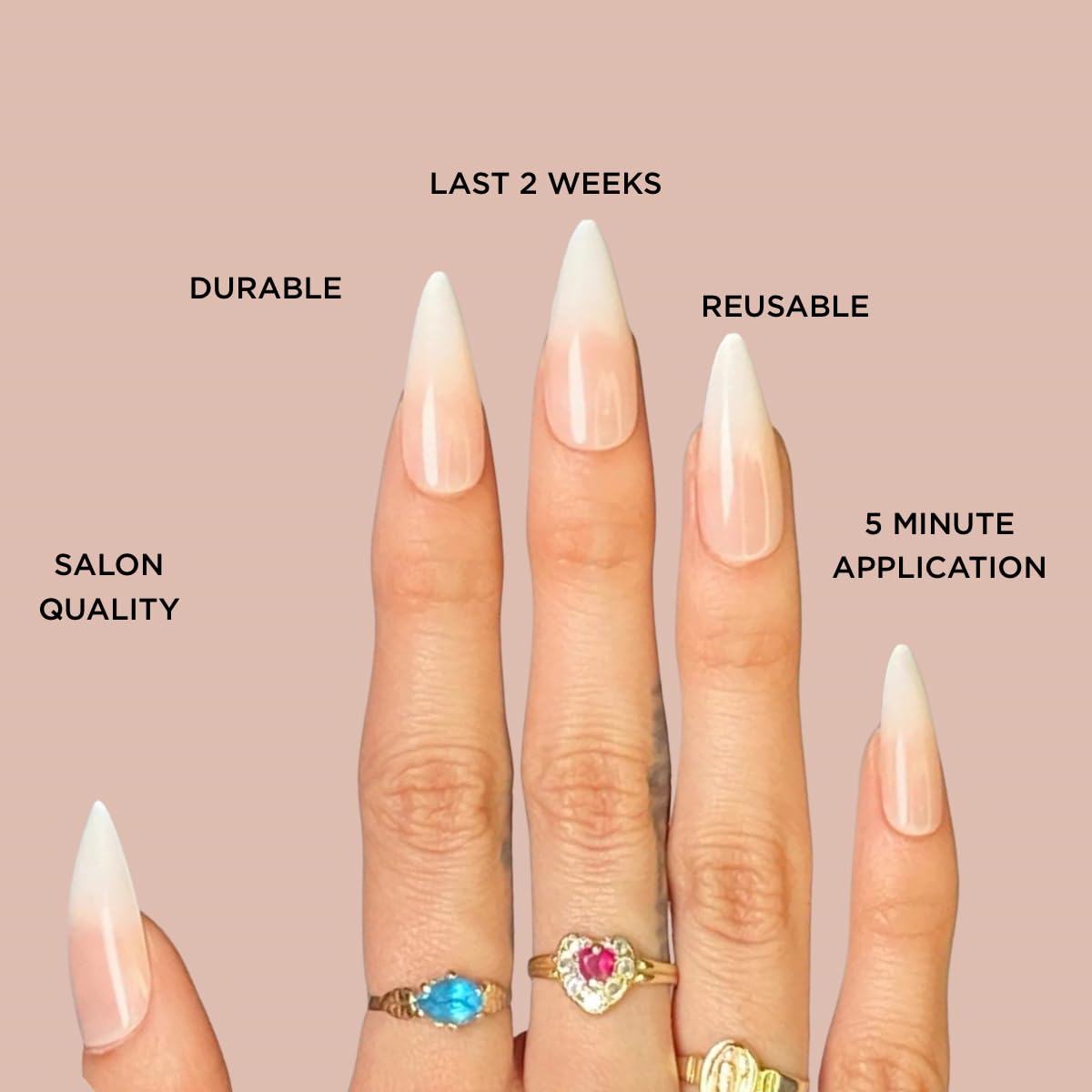 FRENCH KISS Press-On Nails by Lavaa Beauty | Long Stiletto | French Ombré Tip Stiletto Nails