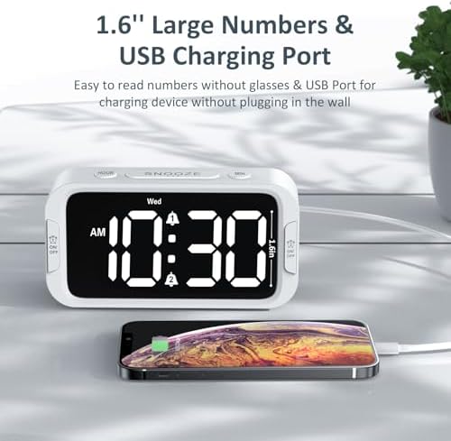 Odokee Digital Dual Alarm Clock for Bedroom, Easy to Set, 0-100% Dimmer, USB Charger, 5 Sound Adjustable Volume, Weekday/Weekend Mode, Snooze, 12/24Hr, Battery Backup, Compact Clock for Bedside(White) | Easy to Set Alarm Clock with Weekday/Weekend Mode...