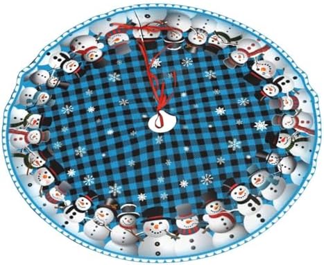 Blue Buffalo Plaid Snowman Christmas Tree Skirts 48", Xmas Tree Cloth Mats Trees Skirts for Decor Gift, Home Decoration