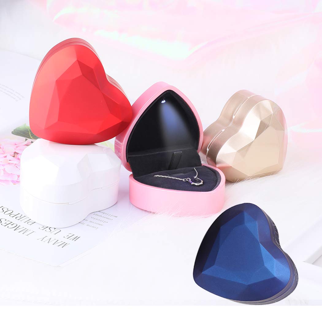 iSuperb Pendant Necklace Box Heart Shape Jewelry Gift Box Bracelet Case for Valentine's Day Anniversary Wedding Engagment Christmas (Golden)