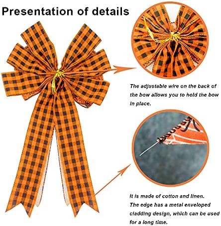 Buffalo Plaid & Burlap Halloween Bows - Spider Wreath Toppers for Indoors & Outdoors