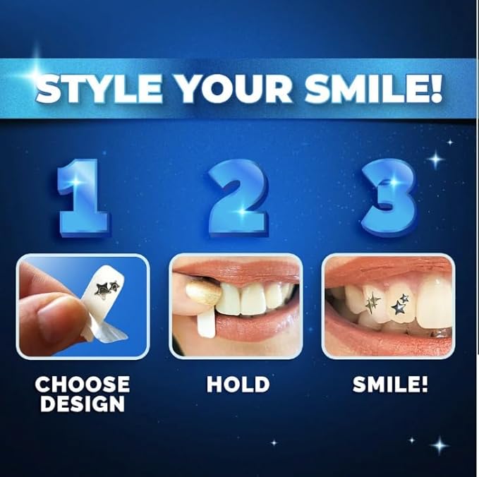 Halloween Tooth Bling Tattoo – Temporary Tooth Gem Kit for Teeth – Safe for Teens & Adults, Removable Fun Fake Tooth Tattoo Stickers for Halloween Costume, Party & Cosplay (Silver Sparkles)