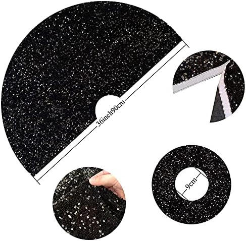 FUHSY 36 Inches Sequin Velvet Christmas Tree Mat Black Glitter Embroidered and Sequined Tree Decorative Skirts Sparkly Personalized Tree Skirts for Christmas Halloween Tree Skirt for Holiday Party