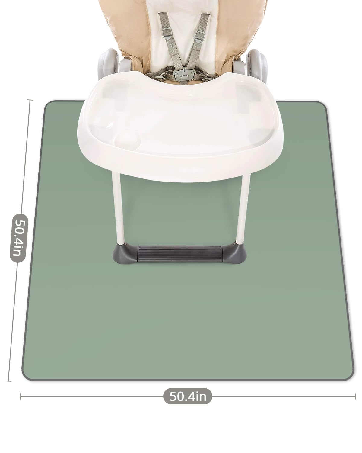 Blissful Diary Baby Splat Mat for Under High Chair, 50.4 x 50.4 Inch Wipeable Splash Mat, Waterproof and Washable, Anti-Slip Floor Protector, Sage Green
