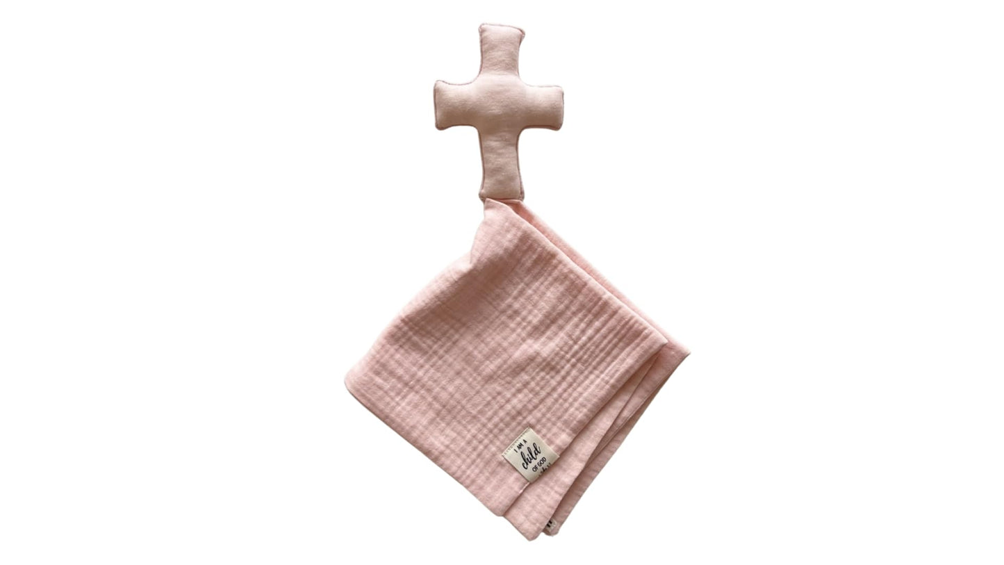 Cross Lovey, Cross Security Blanket, Christian Baby Gift, Baptism Gift, Easter Gift, Newborn Baby Gift, Blessing Blanket (Dusty Pink)