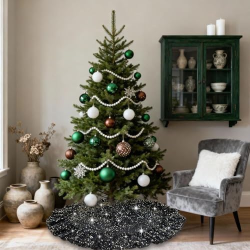 Black Tree Skirt Halloween Christmas Tree Skirt Ruffle 45 Inch