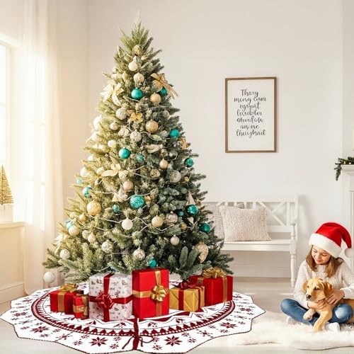 OurWarm 72 Inch Christmas Tree Skirt, Knit Tree Skirt for 7.5 ft Tree to 12ft Tree, Double Sided Large Knitted Tree Skirt Xmas Tree Skirts for Winter Indoor Holiday Party Christmas Tree Decorations