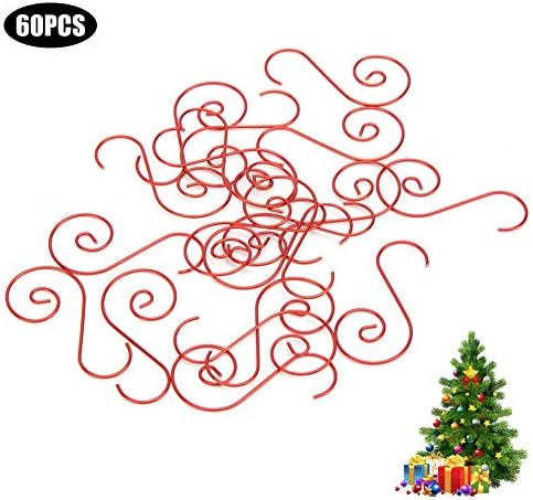 Jiawu 60pcs Metal S Shape Hooks for Christmas Tree Decorations (Red)