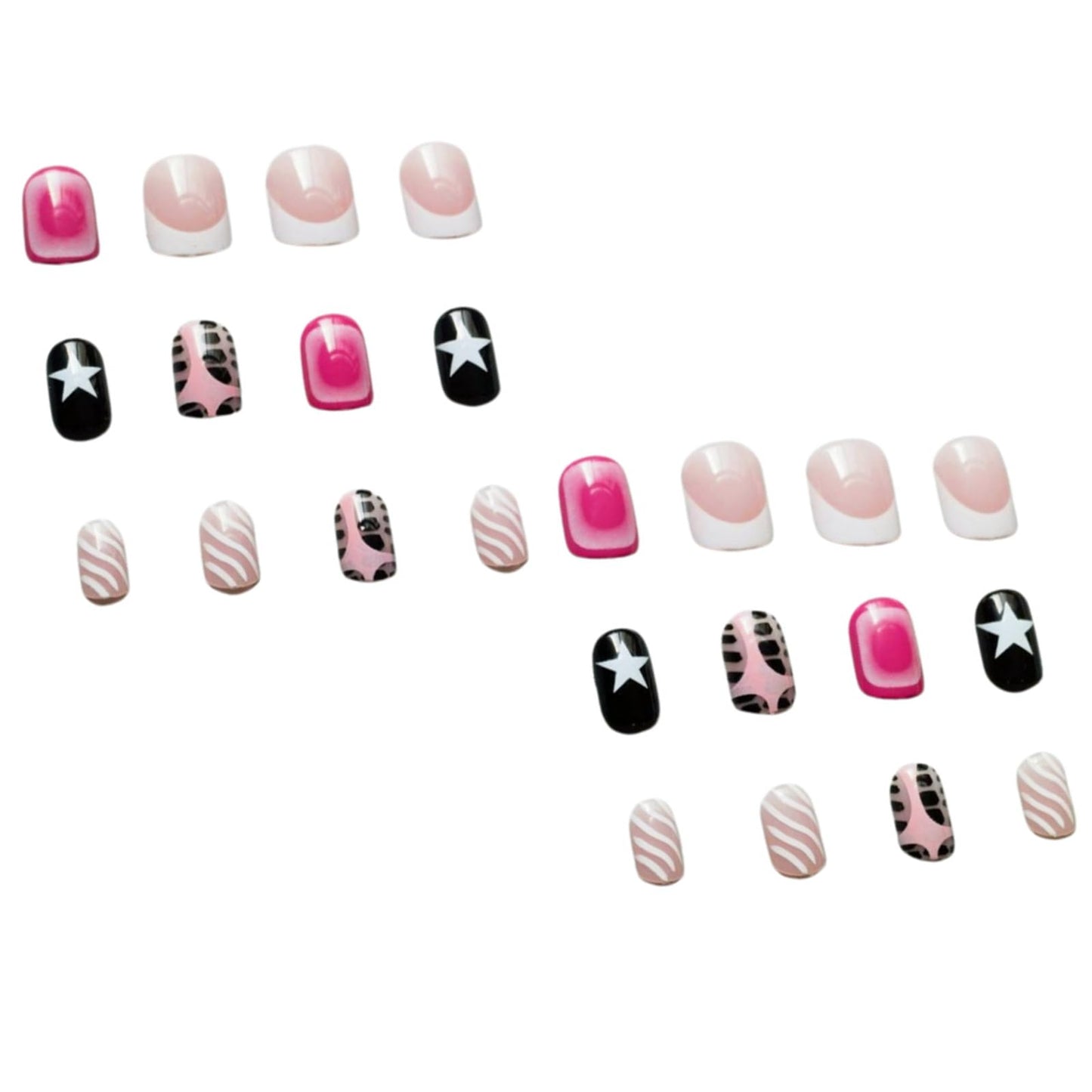 IMSOHOT Press on Nails Short Square Fake Nails Pink Ombre & Black White Pattern False Nails Cute Acrylic Nail Supplies Y2K Squoval Glossy Full Cover Stick on Nails for Women Girls