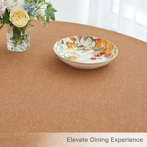 maxmill Fall Round Tablecloth Linen Texture Stain Resistant Waterproof Anti-Shrink Spillproof Washable Soft Table Cloth for Dining Room, Farmhouse Harvest Thanksgiving Holiday Party, 70 Inch, Amber - color: Amber, size: 70" (Round)