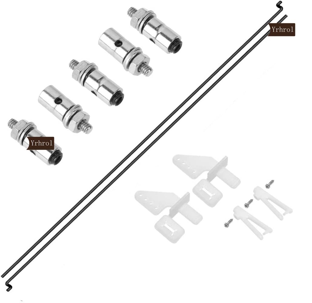 Yrhrol 20Pcs Adjustable Pushrod Connector Linkage Stopper 1.3mm + 20Pcs Nylon Control Horns 21x10 mm + 20Pcs 1.2 x 210mm Z Push Rods Parts Compatible for RC Airplane Plane Boat Replacement (20pcs)