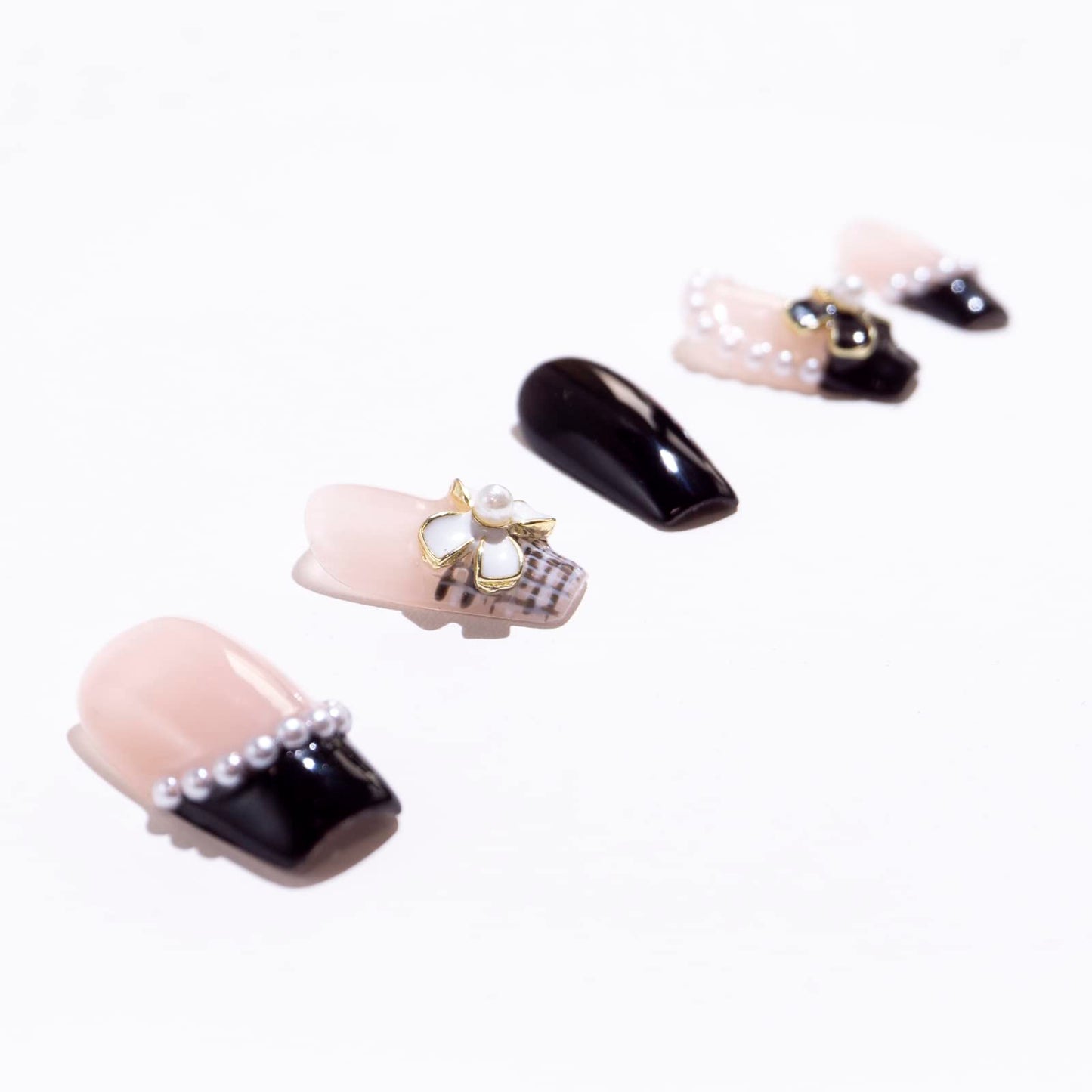 Light Rain Medium Size Hand-made Press on Nails, 3D Gel UV Finished False nails with Design by Professional Manicurist